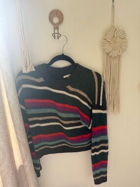 American Eagle Outfitters Dark Green Striped Crewneck Sweater